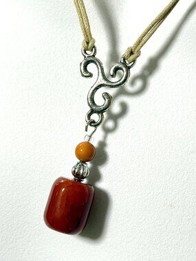 2/$20, Burnt Orange Snakeskin Agate Necklace, Gemstone Beige Cord Necklace